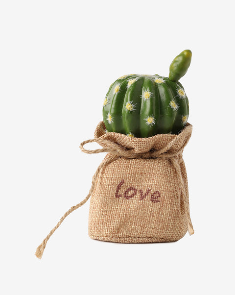 Faux Cactus In Burlap Sack Pot