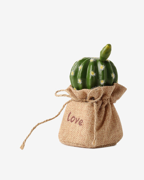 Faux Cactus In Burlap Sack Pot