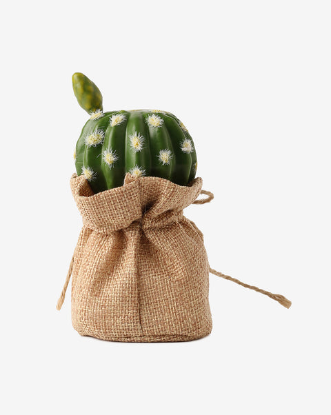 Faux Cactus In Burlap Sack Pot