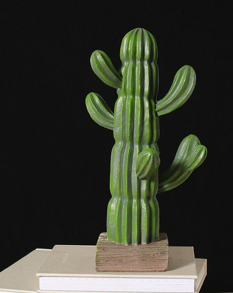 Faux Cactus On Wooden Stand