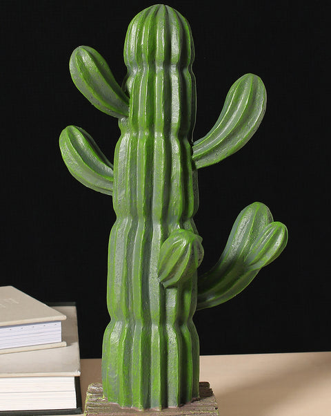 Faux Cactus On Wooden Stand