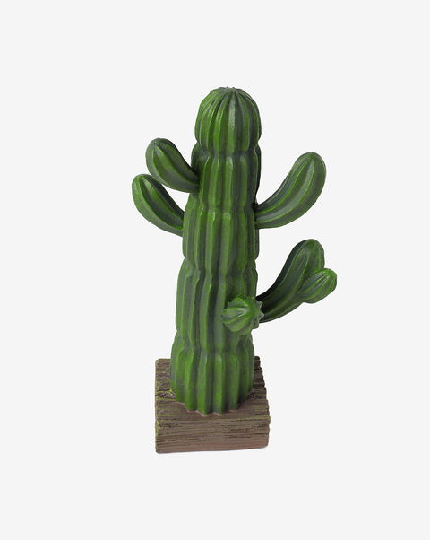 Faux Cactus On Wooden Stand