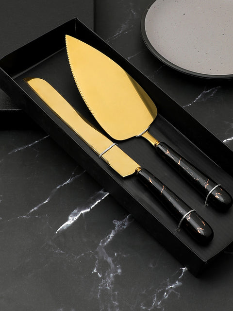 Gold & Black Solid Metal & Wood Pastry Knife Set