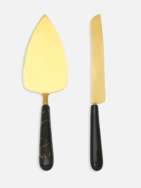 Gold & Black Solid Metal & Wood Pastry Knife Set