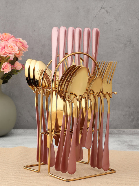 Gold & Blush Pink Solid Metal Cutlery Set