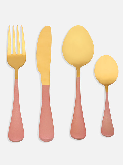 Gold & Blush Pink Solid Metal Cutlery Set