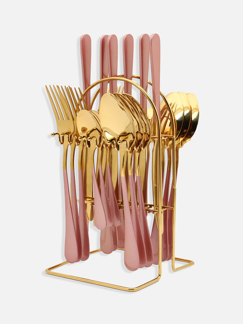 Gold & Blush Pink Solid Metal Cutlery Set