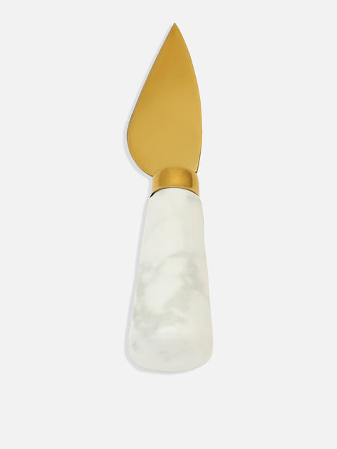 White & Gold Marble Textured Ceramic & Stainless Steel Pastry Knife Set
