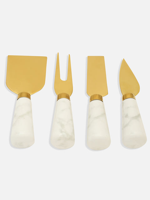 White & Gold Marble Textured Ceramic & Stainless Steel Pastry Knife Set