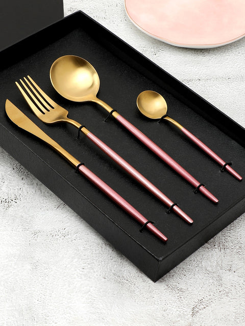 Blush Pink & Gold Solid Stainless Steel Cutlery Set