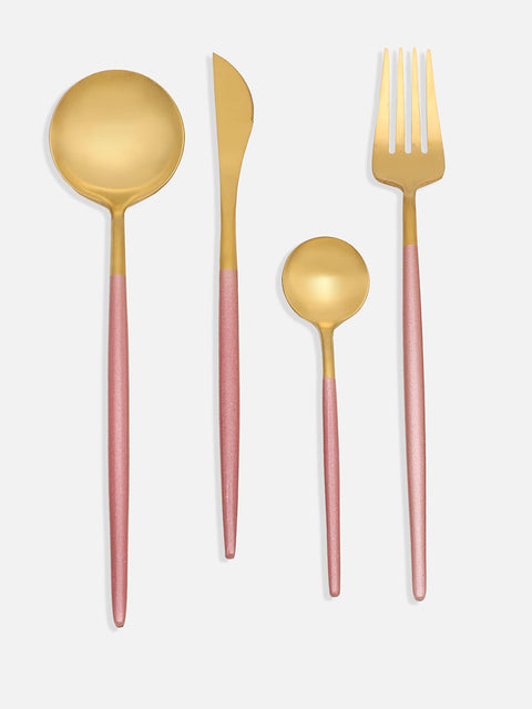 Blush Pink & Gold Solid Stainless Steel Cutlery Set