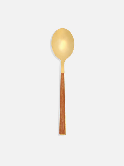 Brown & Gold Solid Wood & Stainless Steel Cutlery Set