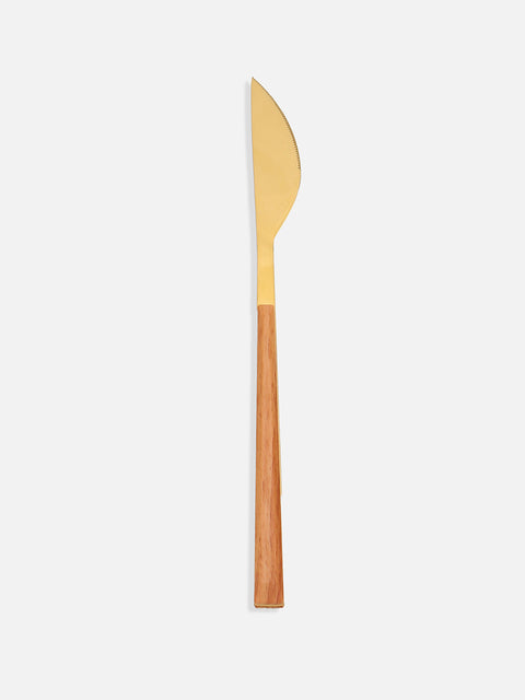 Brown & Gold Solid Wood & Stainless Steel Cutlery Set