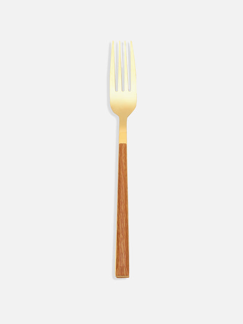 Brown & Gold Solid Wood & Stainless Steel Cutlery Set