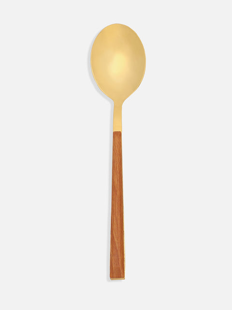 Brown & Gold Solid Wood & Stainless Steel Cutlery Set