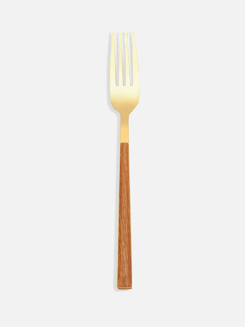 Brown & Gold Solid Wood & Stainless Steel Cutlery Set