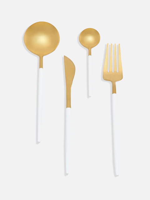 White & Gold Solid Stainless Steel Cutlery Set