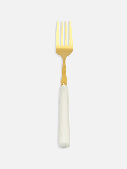 White Black Gold Marble Textured Ceramic & Stainless Steel Cutlery Set