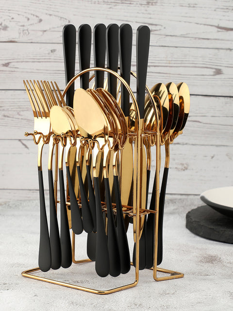Black & Gold Solid Stainless Steel Cutlery Set