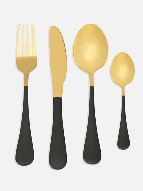 Black & Gold Solid Stainless Steel Cutlery Set