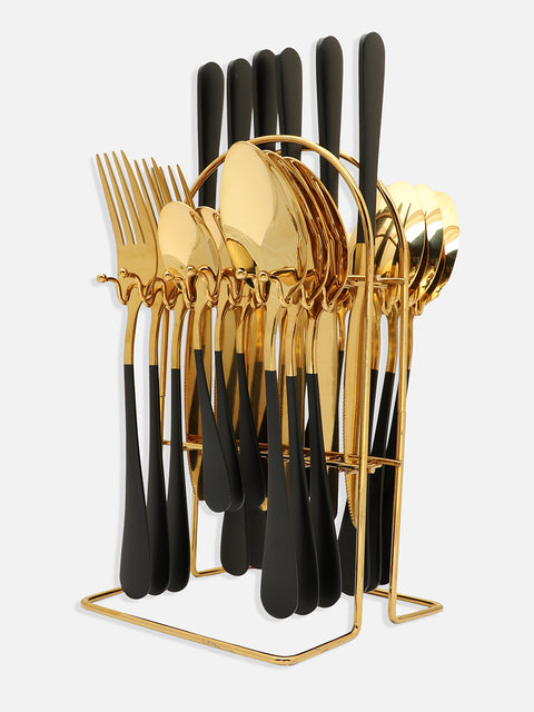 Black & Gold Solid Stainless Steel Cutlery Set