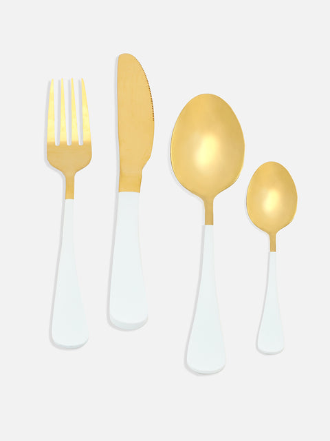 White & Gold Solid Stainless Steel Cutlery Set