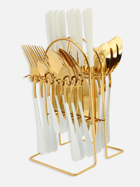White & Gold Solid Stainless Steel Cutlery Set