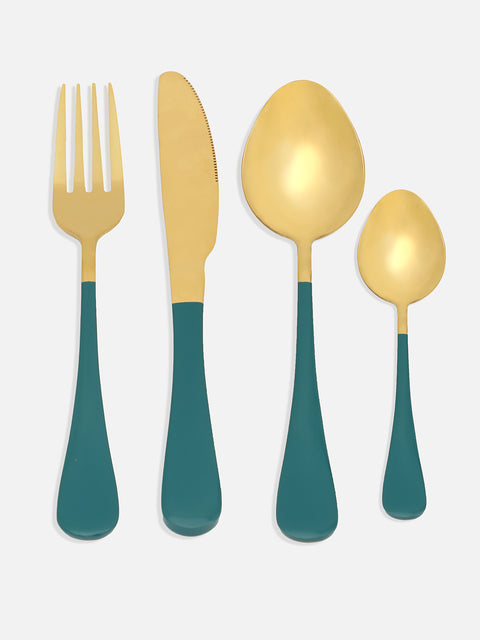 Forest Green & Gold Solid Stainless Steel Cutlery Set