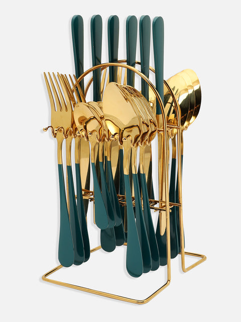 Forest Green & Gold Solid Stainless Steel Cutlery Set