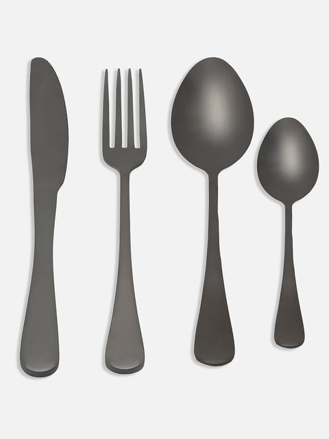 Black Solid Metal Cutlery Set