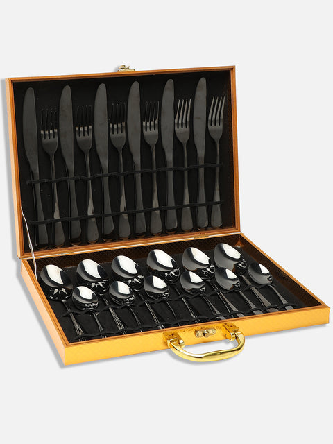 Black Solid Metal Cutlery Set