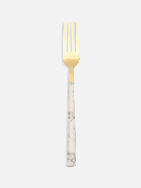 White Black Gold Marble Textured Ceramic & Stainless Steel Cutlery Set