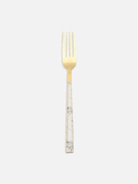 White Black Gold Marble Textured Ceramic & Stainless Steel Cutlery Set