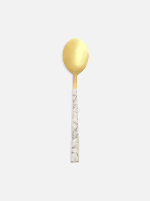 White Black Gold Marble Textured Ceramic & Stainless Steel Cutlery Set