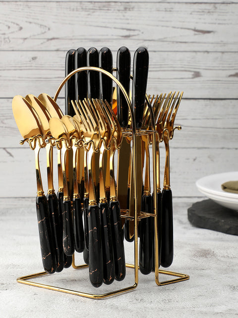 Black & Gold Solid Stainless Steel Cutlery Set