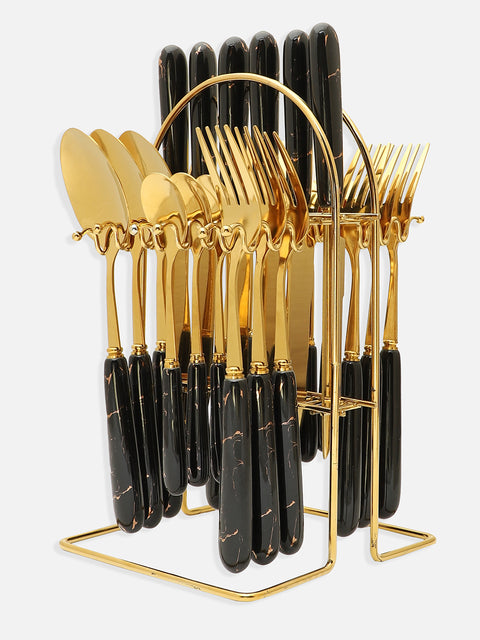 Black & Gold Solid Stainless Steel Cutlery Set