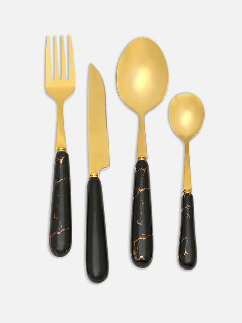 Black & Gold Solid Stainless Steel Cutlery Set