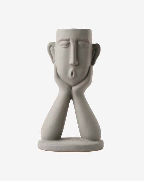 Grey Abstract Face Ceramic Vase