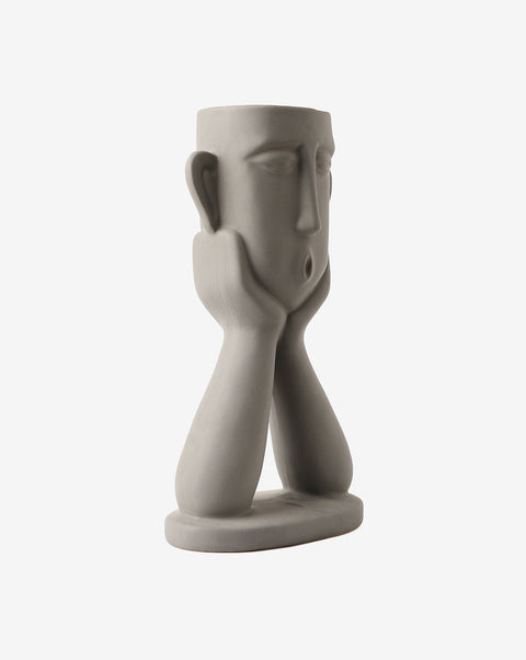 Grey Abstract Face Ceramic Vase