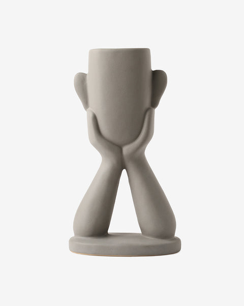 Grey Abstract Face Ceramic Vase