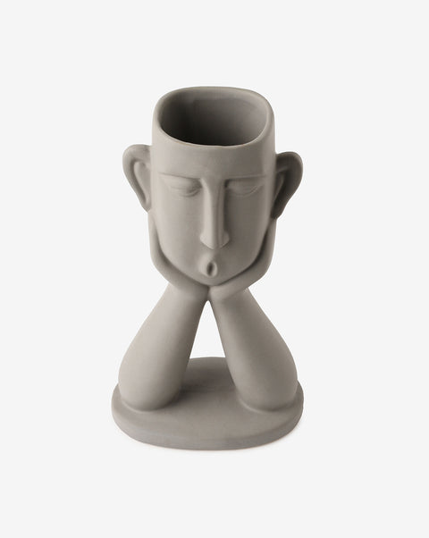 Grey Abstract Face Ceramic Vase