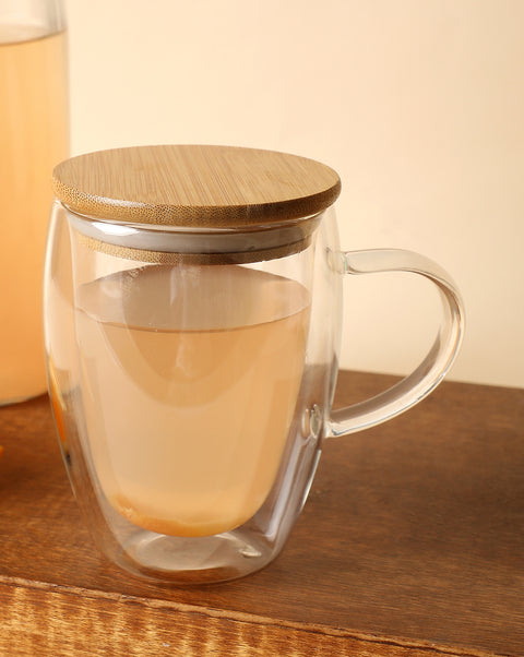 Double-Walled Glass Mug With Lid | 350 ml | Pack Of 1