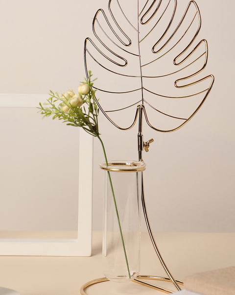 Glass Test Tube Vase With Gold Leaf Stand