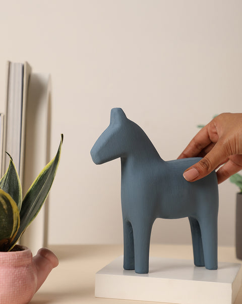 Blue Horse Ceramic Showpiece