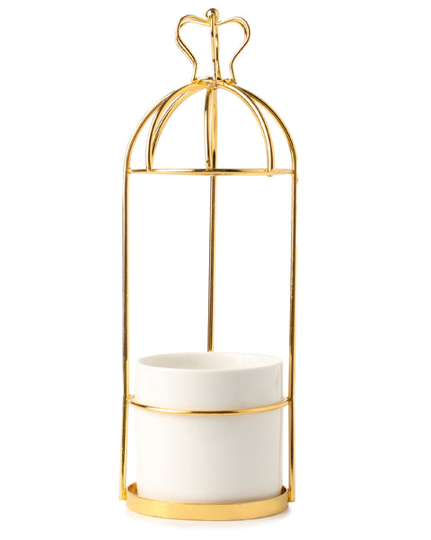 White Ceramic Planter with Golden Stand