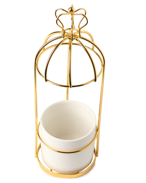 White Ceramic Planter with Golden Stand
