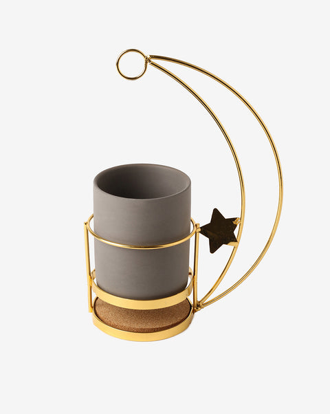 Grey Ceramic Planter With Gold Stand