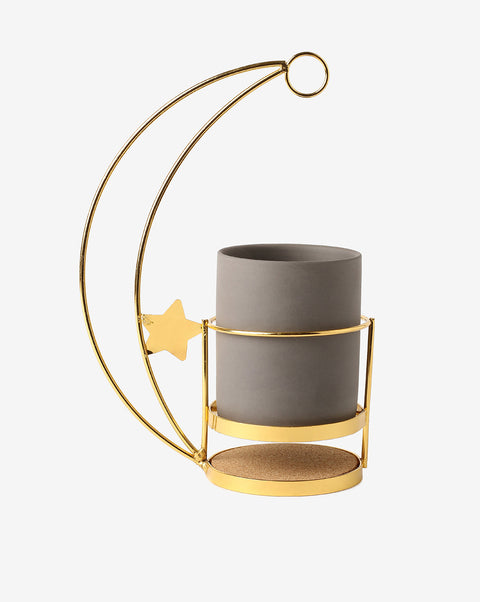 Grey Ceramic Planter With Gold Stand