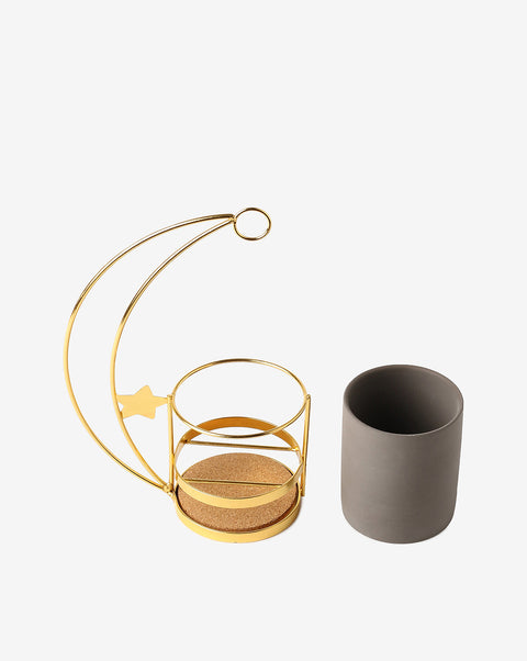 Grey Ceramic Planter With Gold Stand