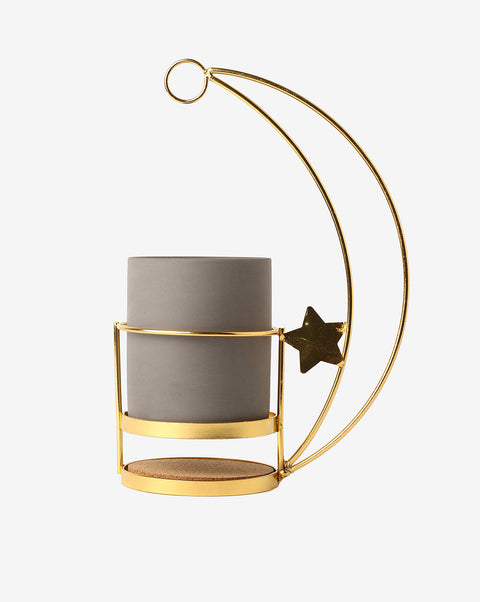 Grey Ceramic Planter With Gold Stand